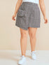 Plus Pocket Asymmetrical Hem Plaid Skirt