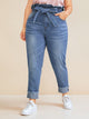 Plus Paperbag Waist Raw Hem Belted Jeans