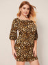 Plus Leopard Print Bishop Sleeve Bodycon Dress