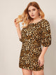 Plus Leopard Print Bishop Sleeve Bodycon Dress