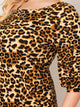 Plus Leopard Print Bishop Sleeve Bodycon Dress