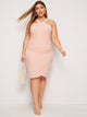 Plus Solid Wrap Hem Bodycon Halter Dress