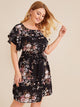 Plus Floral Print Petal Sleeve Belted Dress