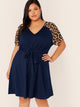 Plus V-neck Leopard Raglan Sleeve Belted Dress